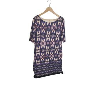 Eliza J Ikat Geometric Shift Dress Purple Cream size 14 Business Work